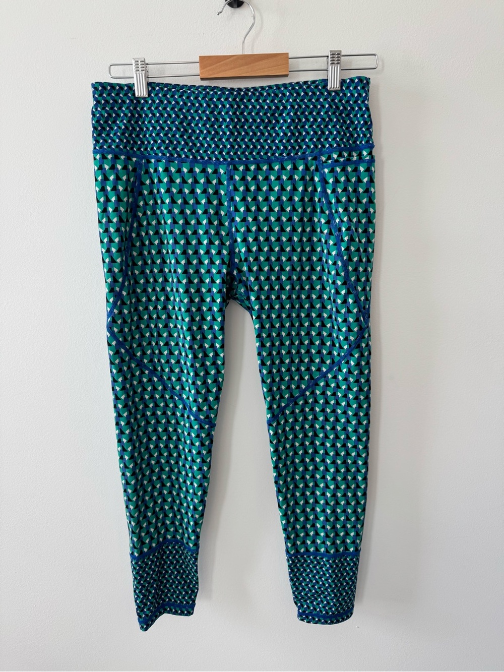 Sweaty Betty Power 7/8 Geometric Print Workout Leggings Blue Green US 10